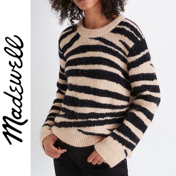 Madewell Shrunken Pullover Sweater Tiger Stripe M Thick Wool Alpaca Blend Knit - Picture 1 of 12